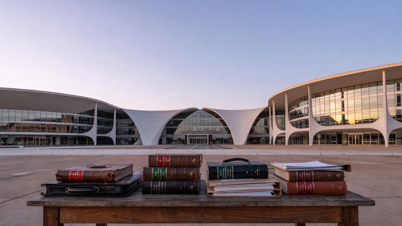 Campus universitário em Brasília com livros de Direito representando bolsas da Defensoria Pública do DF