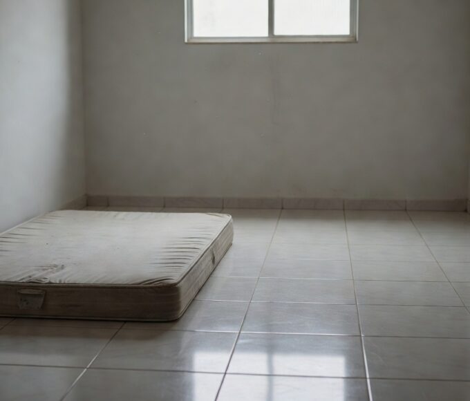 Quarto simples em Brasília com colchão no chão e espaço vazio para móveis