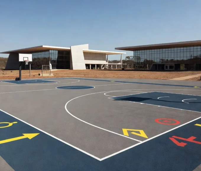 Quadra esportiva abandonada em Brasília simbolizando falta de recursos para o surdodesporto