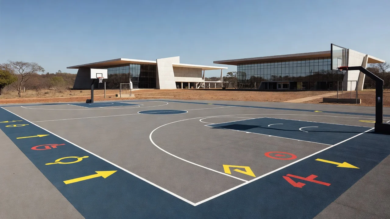 Quadra esportiva abandonada em Brasília simbolizando falta de recursos para o surdodesporto