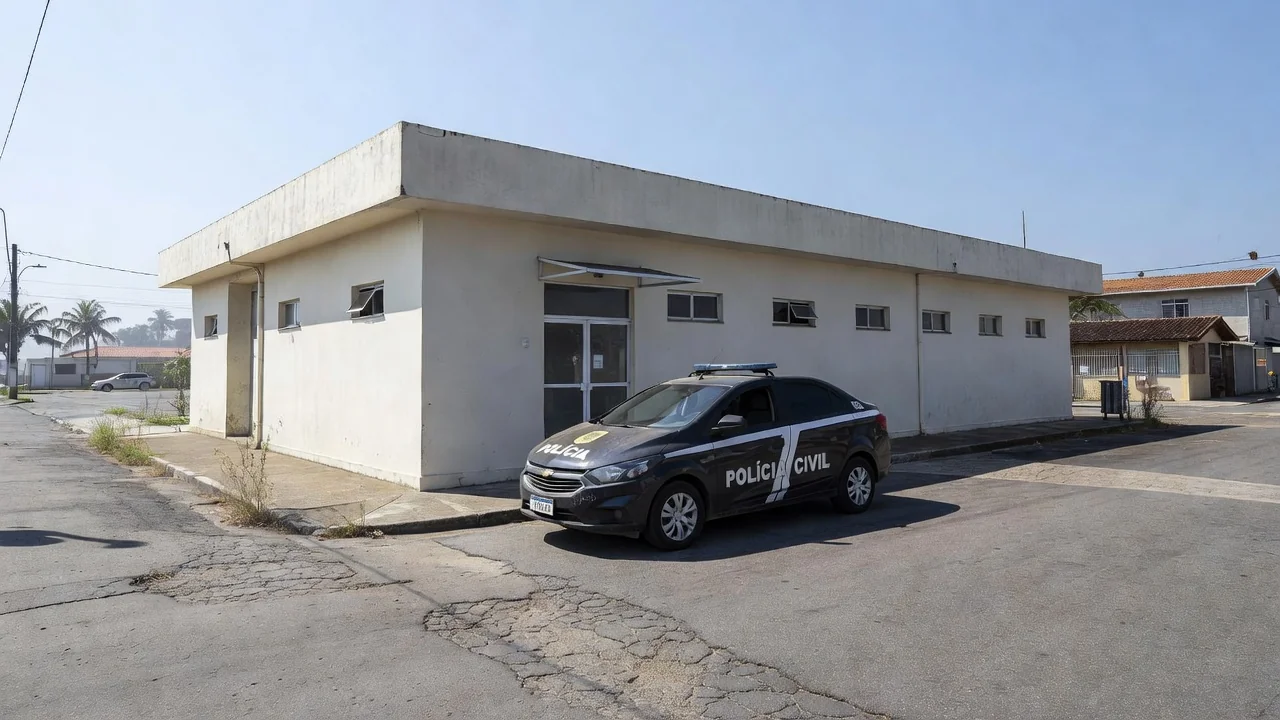 Viatura da Polícia Civil em frente à UPA de São Sebastião após prisão por furto de morfina