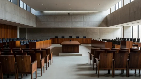 Interior da sala de julgamentos no TJDFT em Brasília