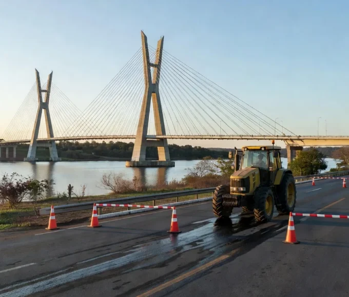 vazamento ocorreu em um trator de uma empresa que realizava serviços de manutenção na ponte Foto: Reprodução/Redes sociais - Foto: Reprodução/Redes sociais