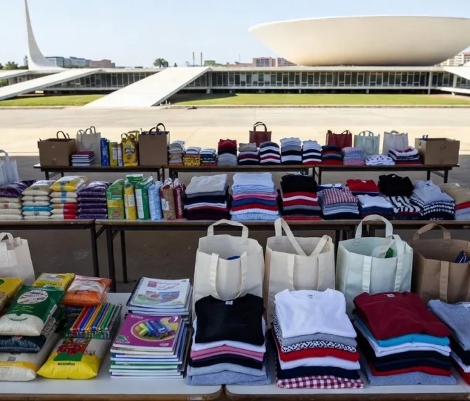 Ação solidária de voluntariado com doações no Distrito Federal