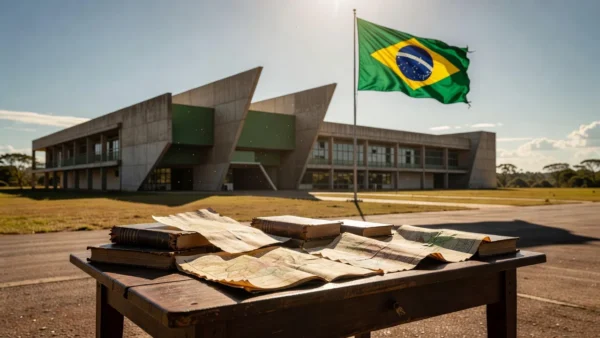 Colégio Militar de Brasília e elementos históricos simbolizando ouro na Olimpíada Nacional de História