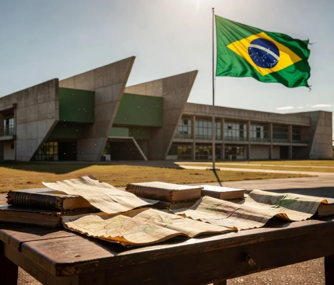 Colégio Militar de Brasília e elementos históricos simbolizando ouro na Olimpíada Nacional de História