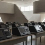 Urnas eletrônicas em seção eleitoral no DF para eleição 2026