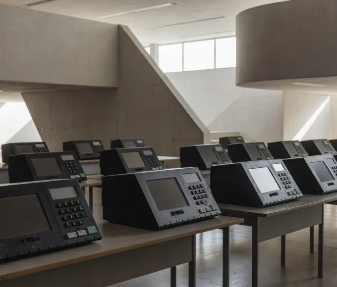 Urnas eletrônicas em seção eleitoral no DF para eleição 2026
