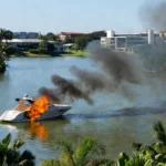 Lancha em chamas no Lago Sul, Brasília, controlada antes da chegada dos bombeiros