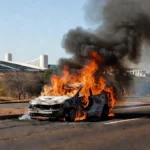 Carro em chamas em rodovia do Distrito Federal