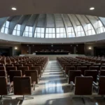 Interior da Câmara Legislativa do DF com sala de sessões solenes vazia