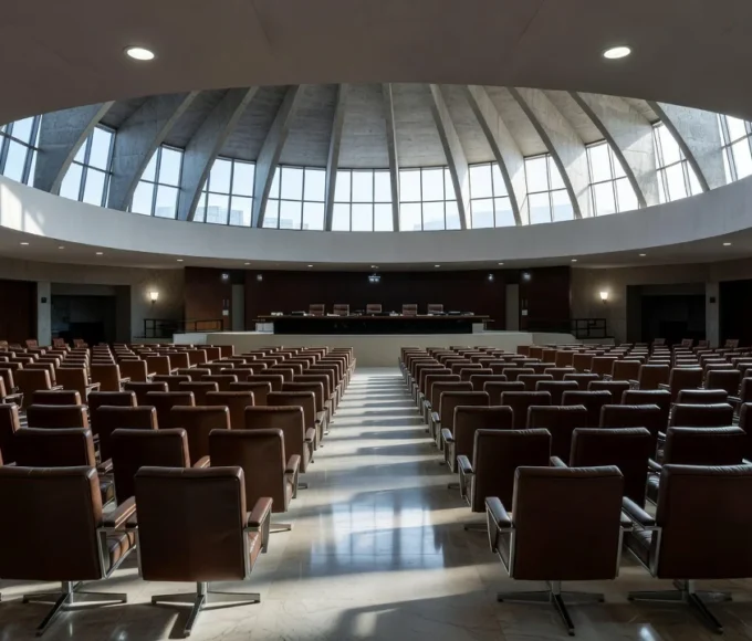 Interior da Câmara Legislativa do DF com sala de sessões solenes vazia