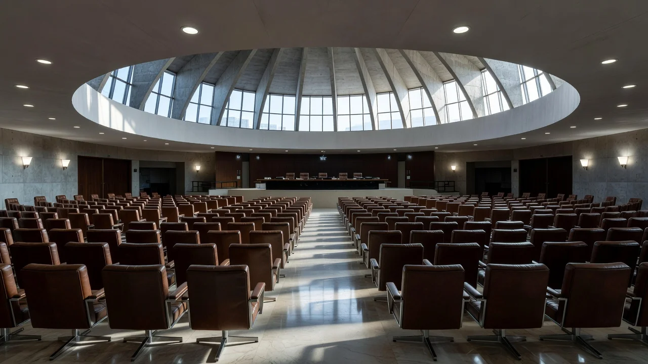 Interior da Câmara Legislativa do DF com sala de sessões solenes vazia