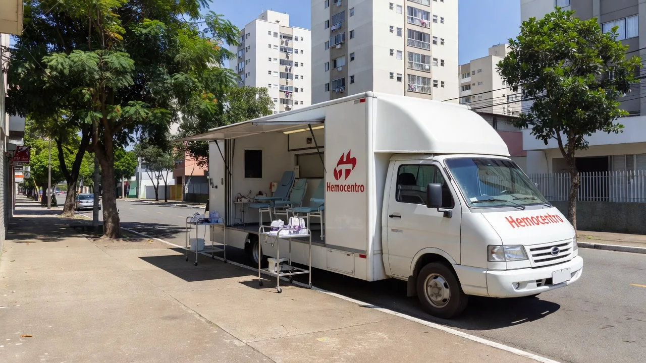 Unidade móvel do Hemocentro para coleta de sangue em Taguatinga