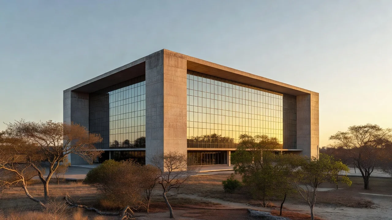 Prédio do Banco de Brasília em fotojornalismo realista sobre atraso financeiro do Governo do DF