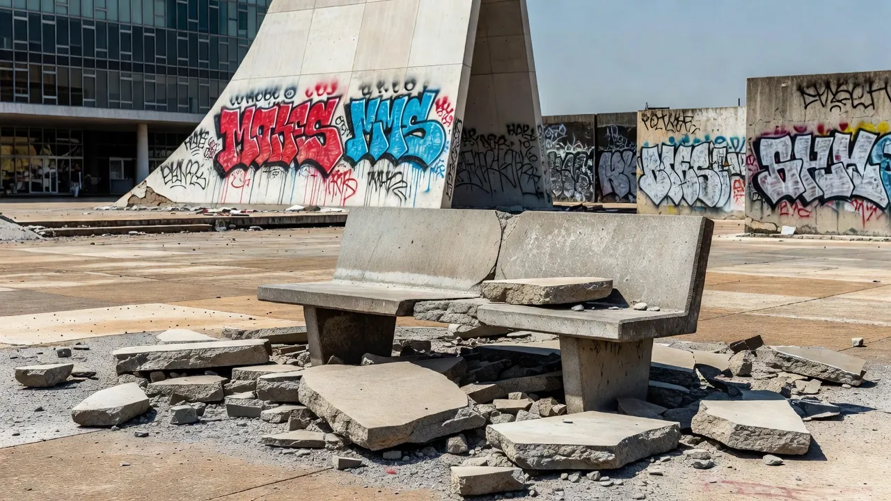 Bem público vandalizado em Brasília com danos e pichações
