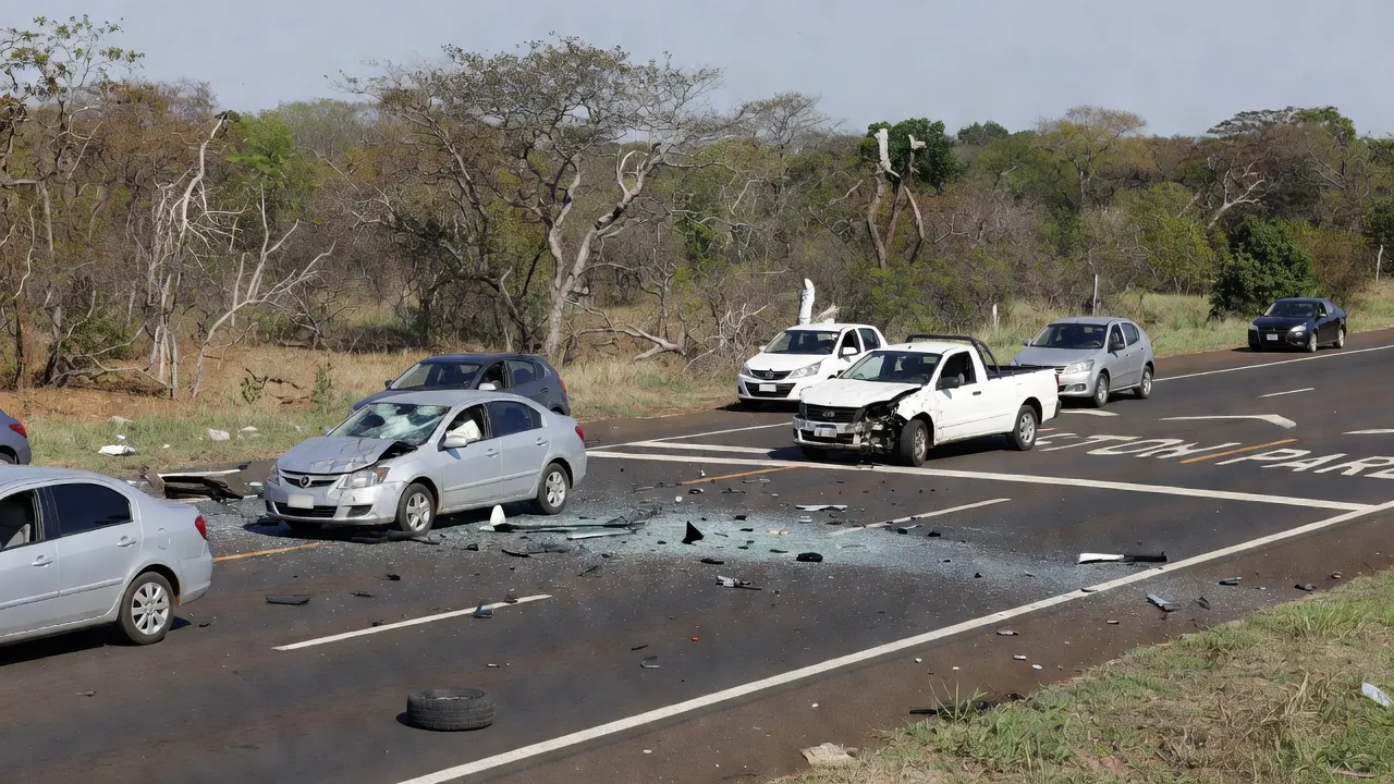 Acidente na rodovia GO-010 em Luziânia com veículos danificados