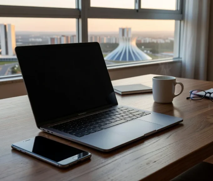 Telefone e notebook para registro de desaparecimento no DF