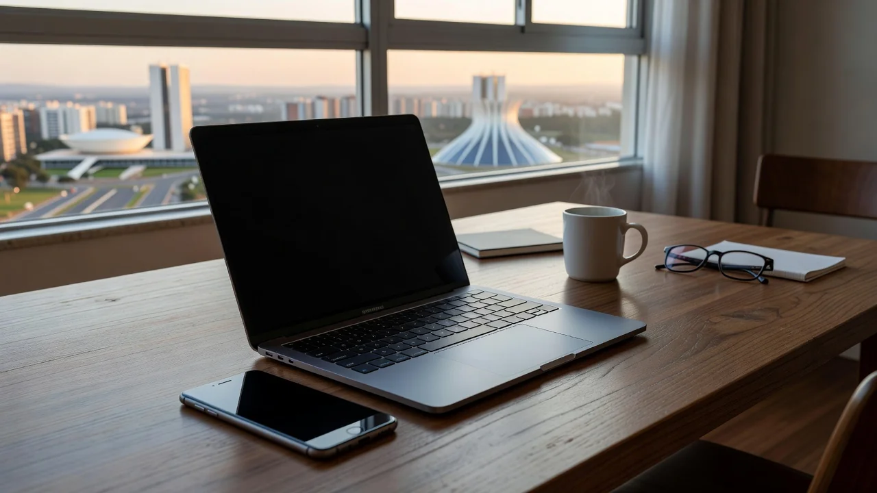 Telefone e notebook para registro de desaparecimento no DF