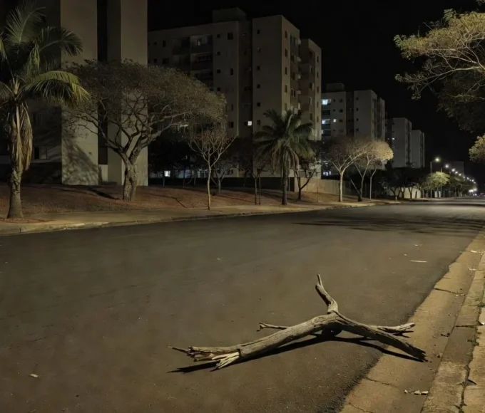 Pedaço de pau em rua da Asa Norte, Brasília, representando agressão a zelador