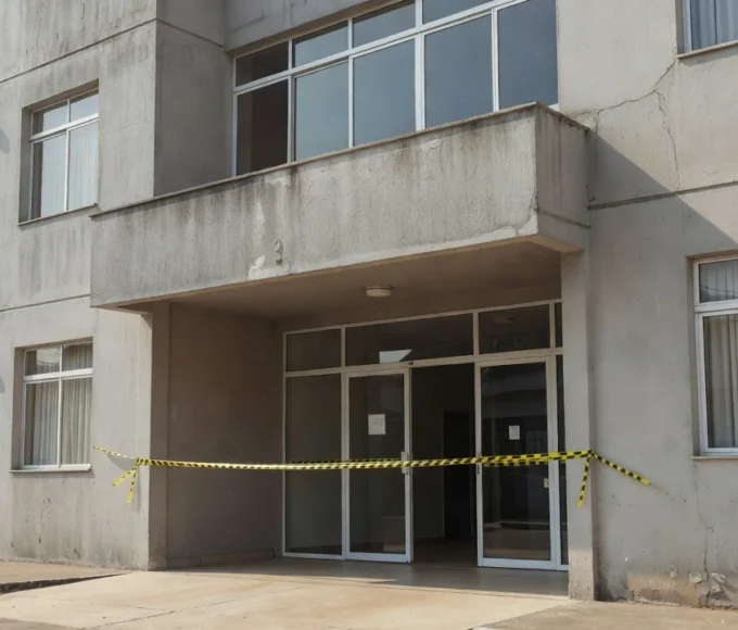 Fachada de hotel em Taguatinga com fita de isolamento policial