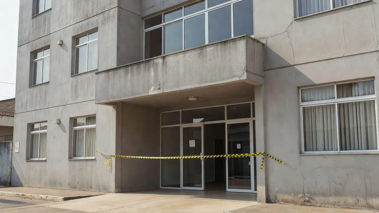 Fachada de hotel em Taguatinga com fita de isolamento policial