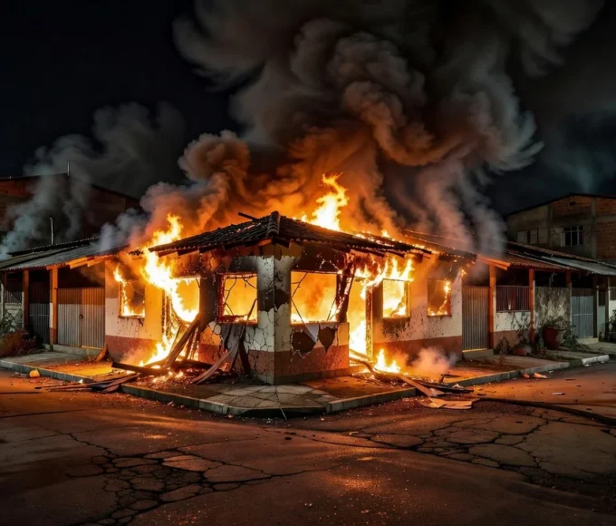 Comércio em chamas em Planaltina após ordem de incêndio
