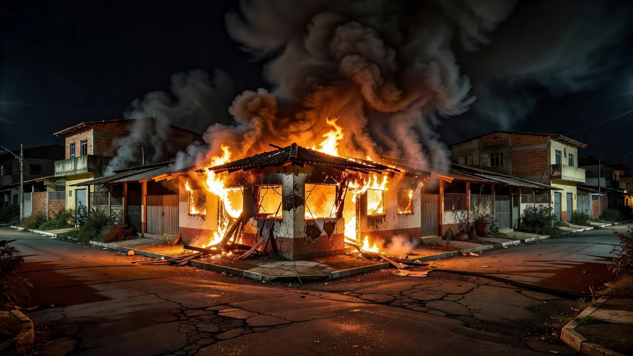Comércio em chamas em Planaltina após ordem de incêndio