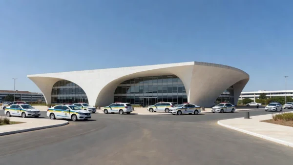 Delegacia de polícia em Brasília com viaturas, caso de agressão infantil