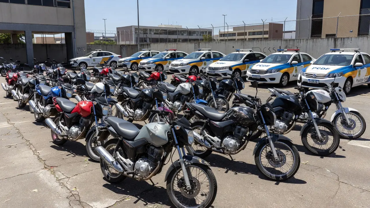 Motos apreendidas pela PCDF após desarticulação de quadrilha de roubo no DF