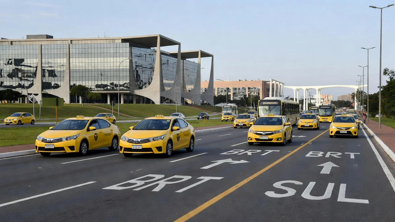 Táxis no corredor BRT Sul em Brasília