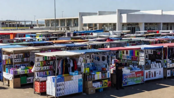 Feira dos Importados em Brasília com barracas de produtos importados e ambiente comercial