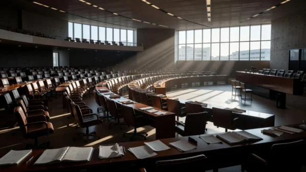 Cadeiras vazias na Câmara Legislativa do DF representando falha na fiscalização