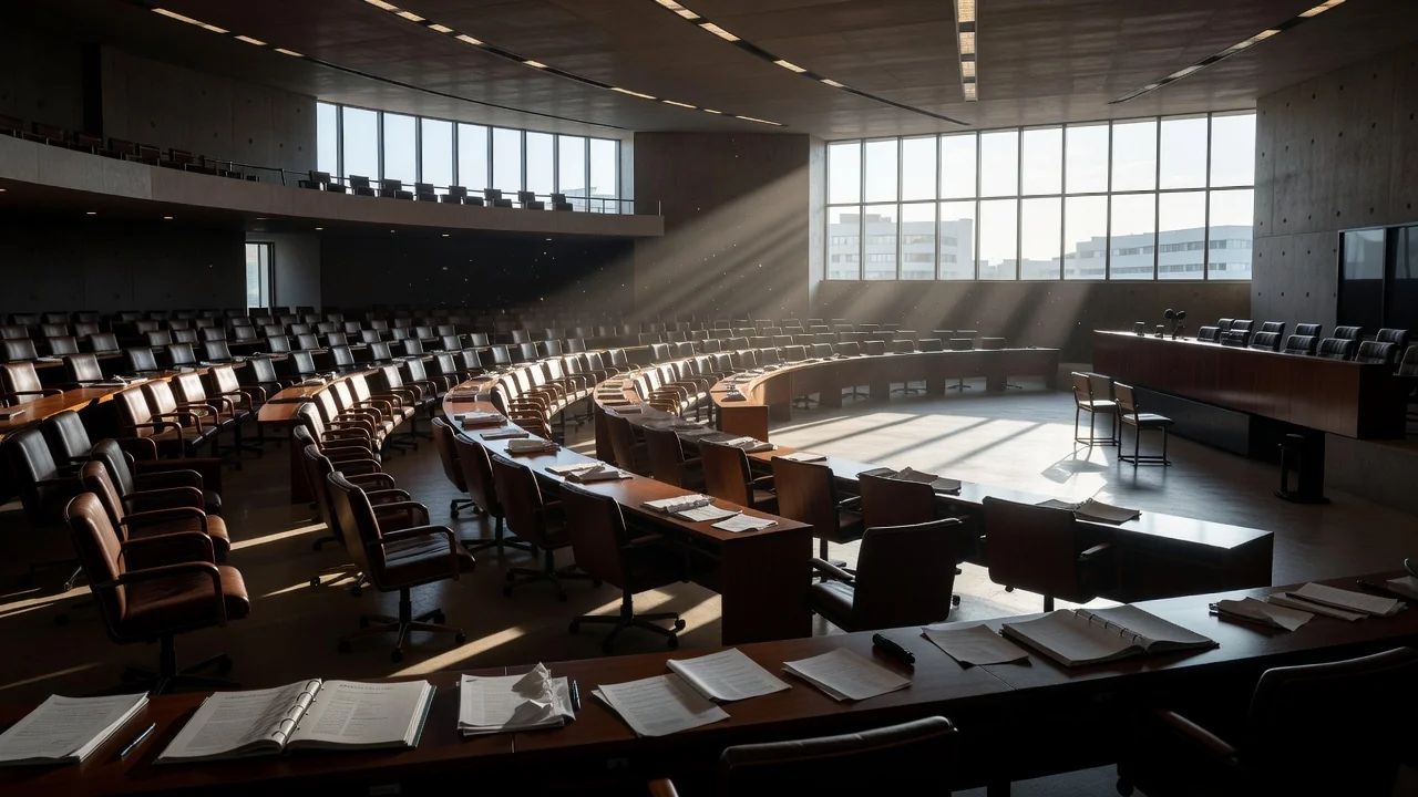 Cadeiras vazias na Câmara Legislativa do DF representando falha na fiscalização