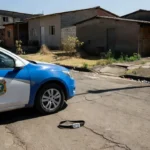 Viatura da Polícia Militar em Ceilândia com tornozeleira eletrônica após prisão por duplo homicídio