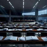 Câmara Legislativa do DF em Brasília sob céu nublado, representando crise orçamentária