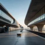 Estação moderna do metrô de Brasília com trens nas plataformas