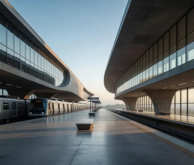Estação moderna do metrô de Brasília com trens nas plataformas