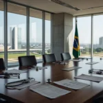 Sala de conferências em Brasília simbolizando eleição na Sociedade Brasileira de Reumatologia