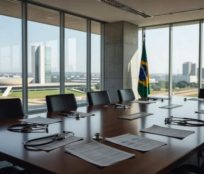 Sala de conferências em Brasília simbolizando eleição na Sociedade Brasileira de Reumatologia