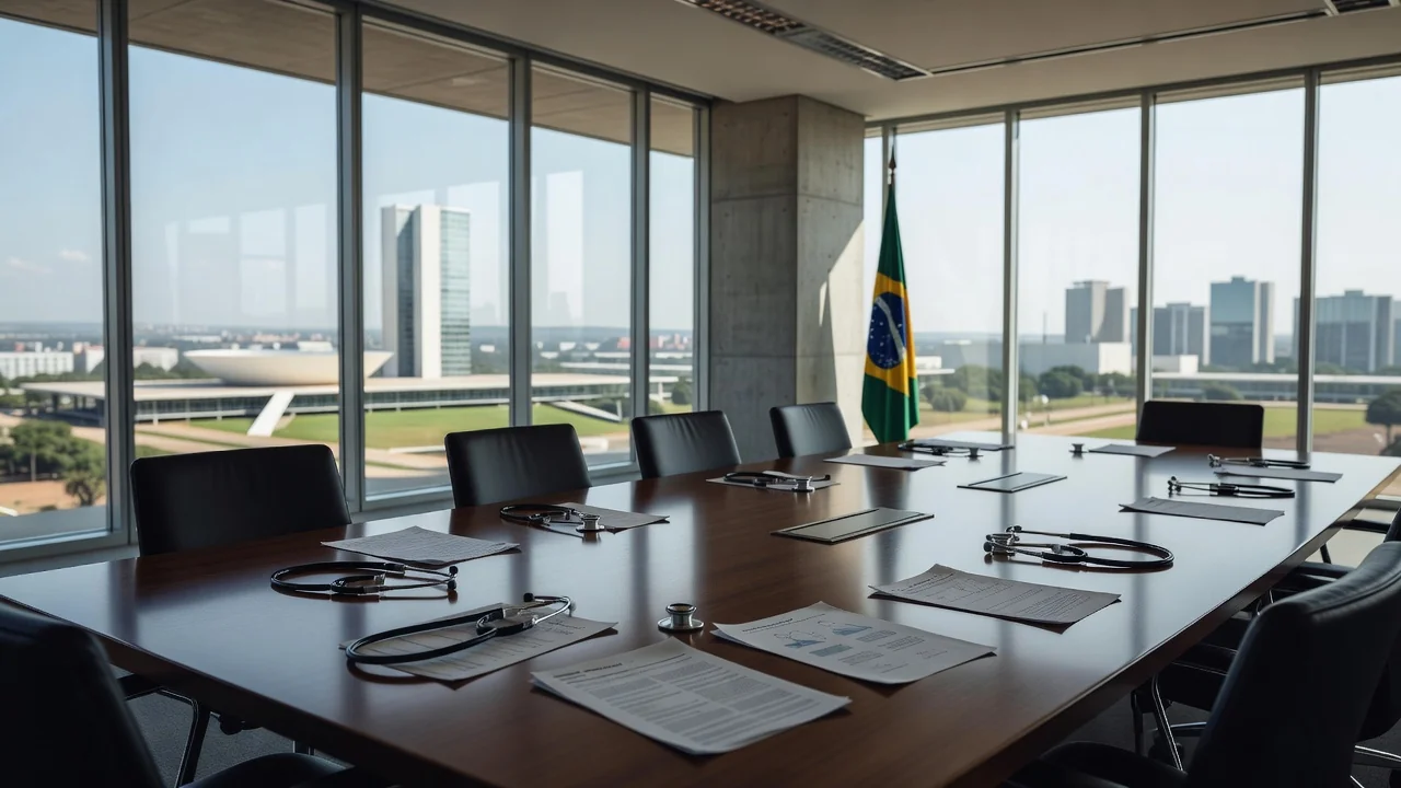 Sala de conferências em Brasília simbolizando eleição na Sociedade Brasileira de Reumatologia