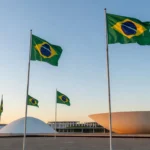 Congresso Nacional em Brasília com bandeiras do Brasil no Dia da Independência