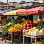 Feira livre em Vicente Pires e Núcleo Bandeirante, Brasília, com barracas e produtos frescos