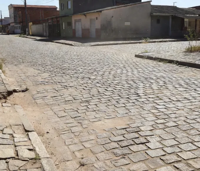 Rua deserta no Paranoá, Brasília, com pedras no chão