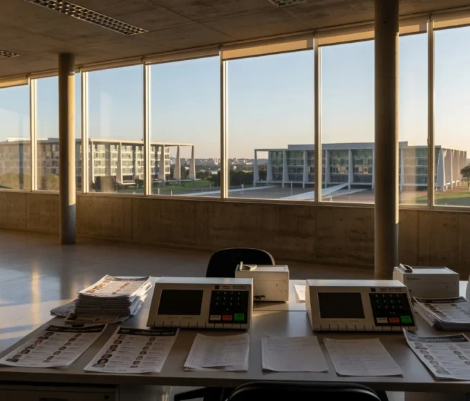 Redação do Jornal de Brasília com elementos das eleições 2026