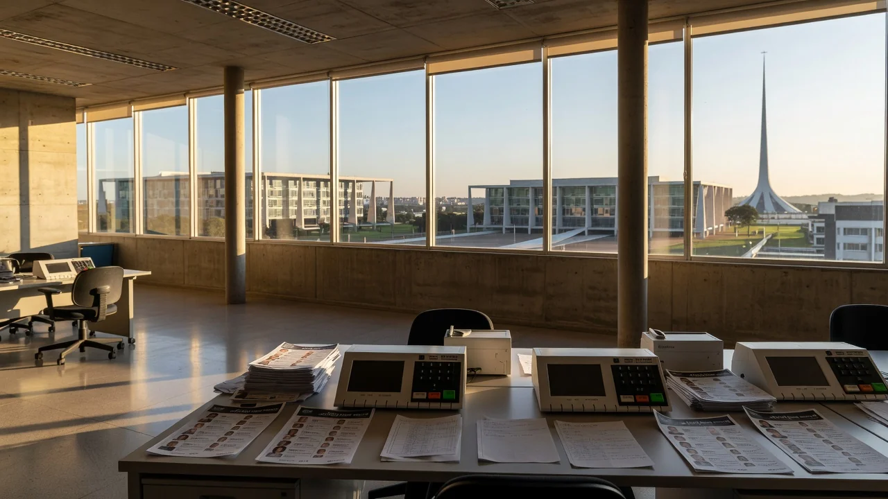 Redação do Jornal de Brasília com elementos das eleições 2026
