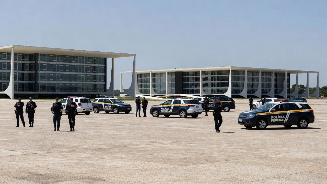 Policiamento reforçado na Praça dos Três Poderes em Brasília antes de decisão do STF