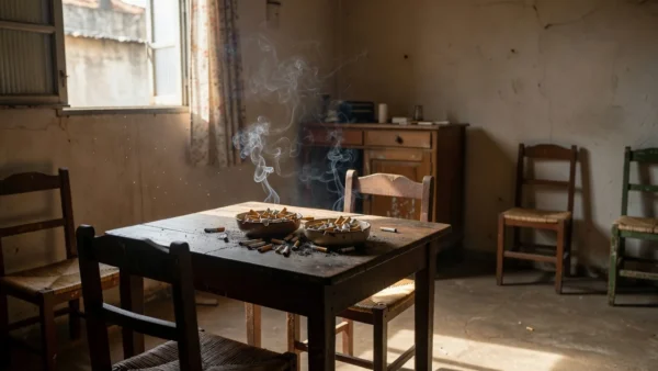 Fumaça de cigarro em ambiente residencial brasileiro representando fumo passivo