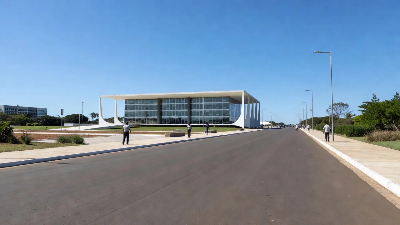 Prédio do STF em Brasília com cena cotidiana na rua