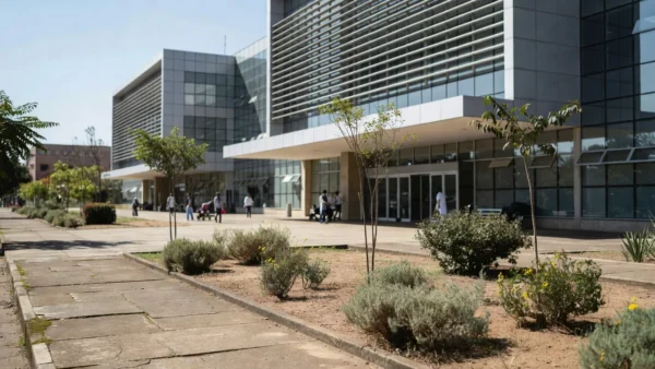 Entrada de hospital público no Distrito Federal com fila de saúde